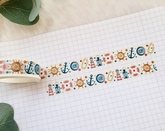 Washi Tape Maritim - Gegenstände, Sommer, Leuchtturm, Anker, Sterne, Kompass, Meer, Boot, Urlaub, Reisen, Strand
