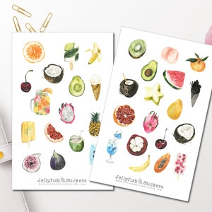 Set adesivi frutta estiva - Adesivi per cibi e bevande Adesivi per diario Adesivi per pianificatore, adesivi Estate, frutta, frutta, cibo, gelato