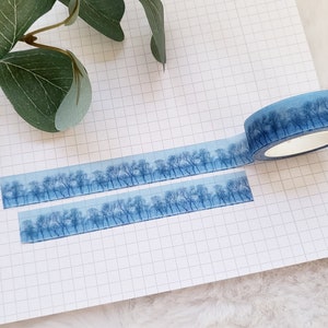 Washi Tape Blue Mist - Brokat, las, granat, drzewa, zima, brokat