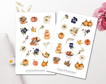 Autumn Pumpkin Sticker Set - Stickers for Journals, Planners, Cooking, Food, Plants, Flowers, and More