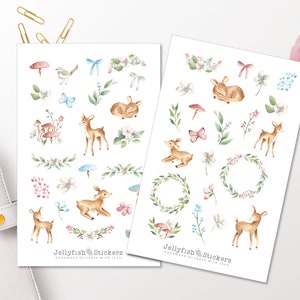 Ensemble d’autocollants Baby Deer - Autocollants journal, autocollants planificateur, mignon, doux, autocollants pour enfants, bébé, enfant, fleurs, floral, cerf, pépinière