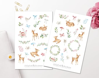 Baby Deer Sticker Set - Journal Stickers, Planner Stickers, Cute, Sweet, Stickers for Kids, Baby, Child, Flowers, Floral, Deer, Nursery
