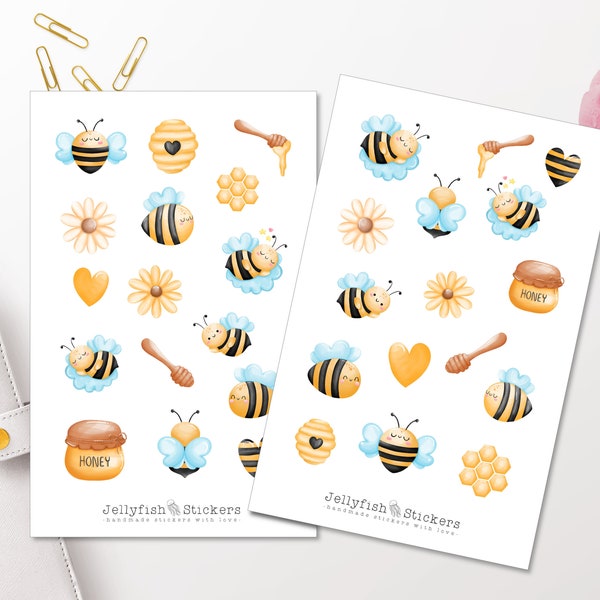 Bienen Sticker Set - Aufkleber, Journal Sticker, Insekten Sticker, Aufkleber Biene, Papier, Dekoration, Frühling, Sommer, Wiese, Honig