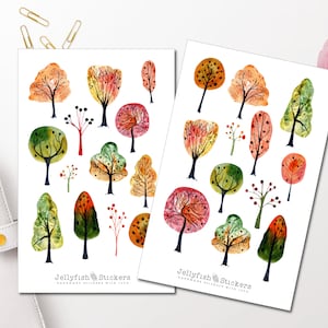 Conjunto de pegatinas de árboles de otoño - Pegatinas de diario, pegatinas de diario, pegatinas de planificador, otoño, hojas de otoño, naturaleza, jardín, árbol, hoja de pegatinas del parque