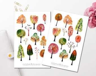 Juego de pegatinas de árboles otoñales: pegatinas para diario, pegatinas para planificador, otoño, hojas de otoño, naturaleza, jardín, árbol, parque.