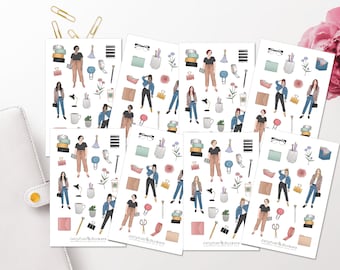Mädchen Bücher Sticker Set – Journal-Aufkleber, Planer-Sticker, Gemütliches Lesemotiv (2 Bögen)