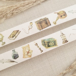 Ontwerp Washi Tape-items - Vintage, elementen, wereldbol, boek, scrapbooking, knutselen, tape, materiaal