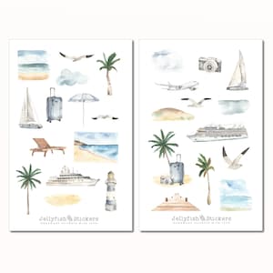 Vakantiestickerset - Stickers, Dagboekstickers, Stickers Schip, Schelpen, Strand, Zee, Vakantie, Zomer, Reisdagboek, Reizen, Cruise