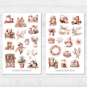 Pink Winter Sticker Set - Journal Stickers, Planner Stickers, Christmas Stickers, Plants, Flowers, Home, Cozy, Pink, Kitchen, Cooking