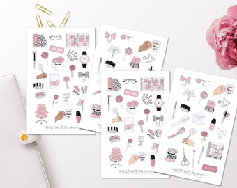 Planner meisje roze sticker set - stickers, dagboekstickers, plannerstickers, meisje, planning, notitieboekje, bureau, kantoor, thuiskantoor