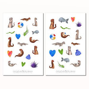 Set de pegatinas de nutria: pegatinas bonitas, pegatinas para diario, pegatinas para planificador, pegatinas de animales, pegatinas para niños, naturaleza, conchas, agua