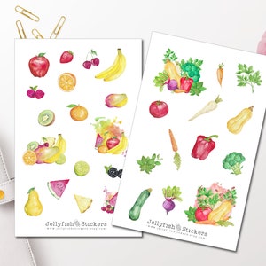 Fruit- en groentestickerset - Kleurrijke stickers Tijdschriftstickers Voedselstickers Plannerstickers Koken, keuken | Stickers vegetarisch