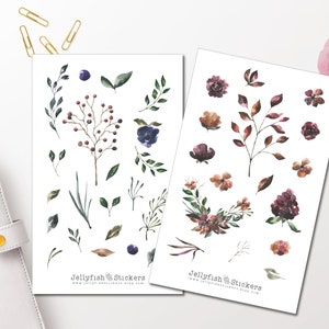 Conjunto de pegatinas de flores de acuarela - Accesorios de hoja de pegatinas de diario de pegatinas de flores