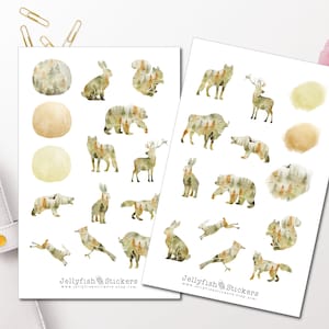 Tiere Silhouetten Wald Sticker Set - Aufkleber Tiere Journal Sticker Tiere Sticker Planer Sticker Florale Sticker, Blumen, Natur