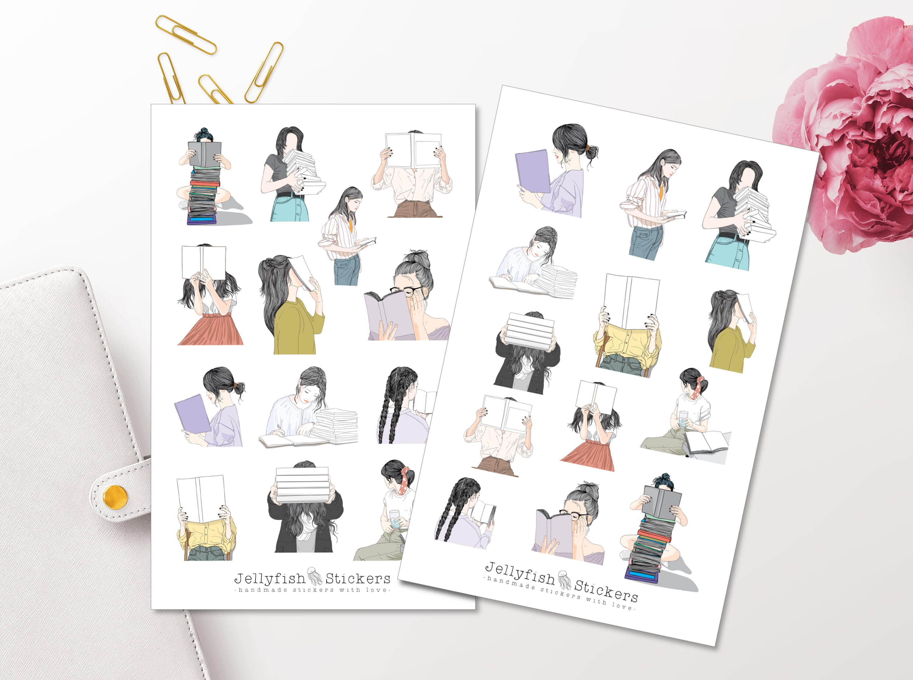 Mädchen Bücher Sticker Set - Aufkleber, Journal Sticker, Planer Sticker ...