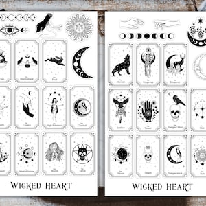 Tarot stickervel - stickers, stickers, magie, spreuken, heksenboek, heksenspreuk, tarotkaarten, vampier, gothic, heks, tovenaar, maan, sterren