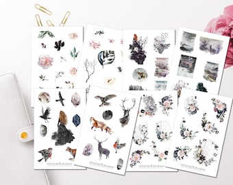 Mystical Forest Sticker Set - Stickers Girls, Journal Stickers, Stickers Forest, Planner Stickers, Animals, Fox, Crystal, Floral, Flowers