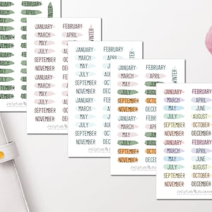 Adesivi con script mesi, giorni della settimana, lettere adesive con numeri, adesivi con parole planner, caratteri, calligrafia