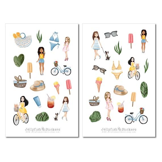 Girls Summer Leisure Sticker Set Cute Stickers Journal Stickers Planner  Stickers Stickers Girls, Women, Hobby, Nature, Bicycle 