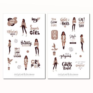 Ensemble d'autocollants pour filles, autocollants de journal, autocollants de planificateur, mode, vêtements, girl power, dictons, feuille d'autocollants de motivation