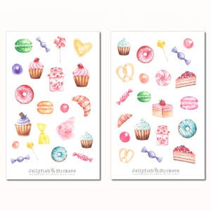 Süßigkeiten und Gebäck Sticker Set - Journal Sticker, Planer Sticker, Backen, Küche, Rezepte, Kochbuch, Muffin, Cupcake, Macarons, Bäckerei