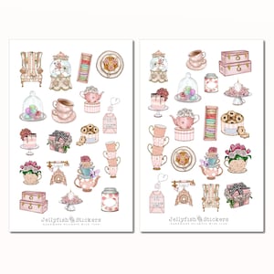 Conjunto de adesivos para chá - adesivos para diário, adesivos para planejador, confeitaria, cozinha, café, cafeteria, receitas, livro de receitas, doces, tortas, macarons, vintage