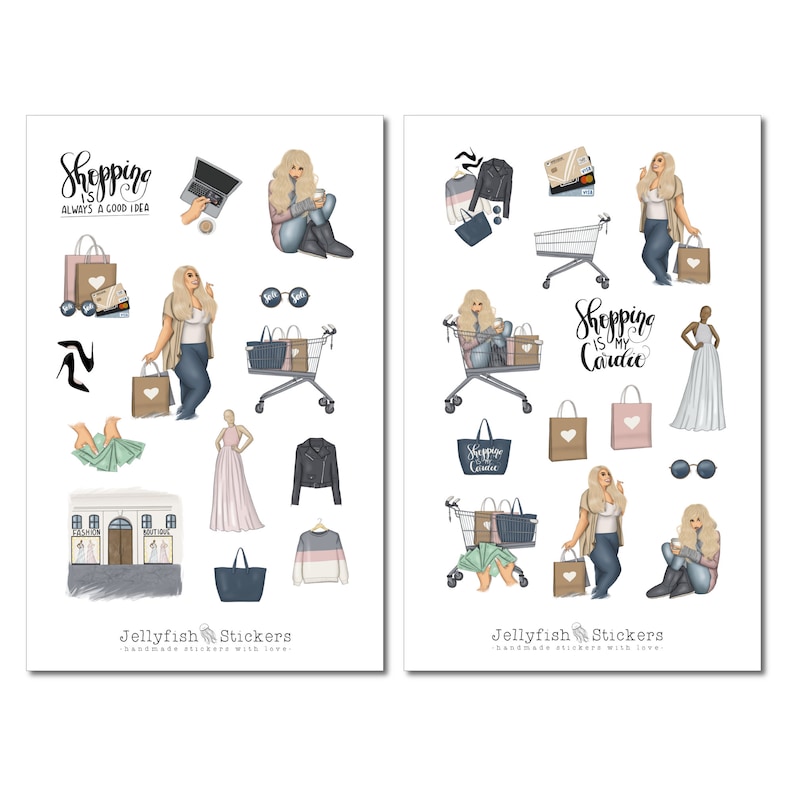 Paris Shopping Sticker Set – 2 Bögen Mit Süßen Mode-Aufklebern Fürs Journal, Scrapbooking Oder Dekorieren (180x110 Mm)