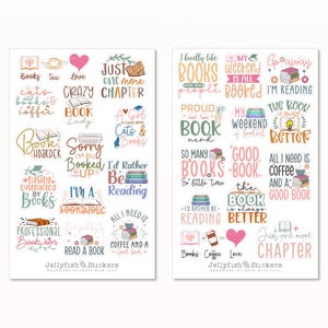 Ensemble d'autocollants avec citations sur les livres - Autocollants, autocollants de planification, autocollants de lecture, rat de bibliothèque, passe-temps, loisirs, café