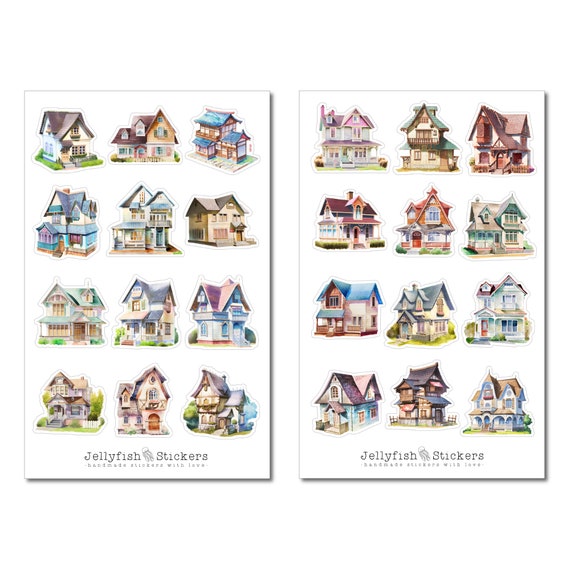 Häuser Sticker Set – Journal Sticker Mit Gebäuden, Straßen & Landschaften, Bunt