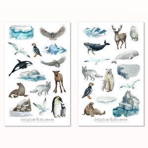 Set adesivi animali invernali - Adesivi carini, adesivi per diario, pianificatore di adesivi, animali, inverno, orso polare, foca, animali invernali, pinguino, volpe, gabbiano