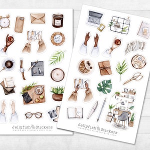 Home Office Stickerset - Stickers voor tijdschriften, planners, stickers voor kantoor, werk, werken, bureau, studeerkamer, thuis, baan