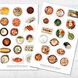 Aziatische gerechten sticker set - dagboekstickers, stickers eten, Koreaans, restaurant, keuken, koken, eetstokjes, Azië, vlees, recepten