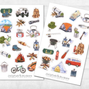 Conjunto de pegatinas de camping - pegatinas de diario, pegatinas del planificador, pegatinas de senderismo, naturaleza, plantas, desierto, vacaciones, viajes, camping, aventura