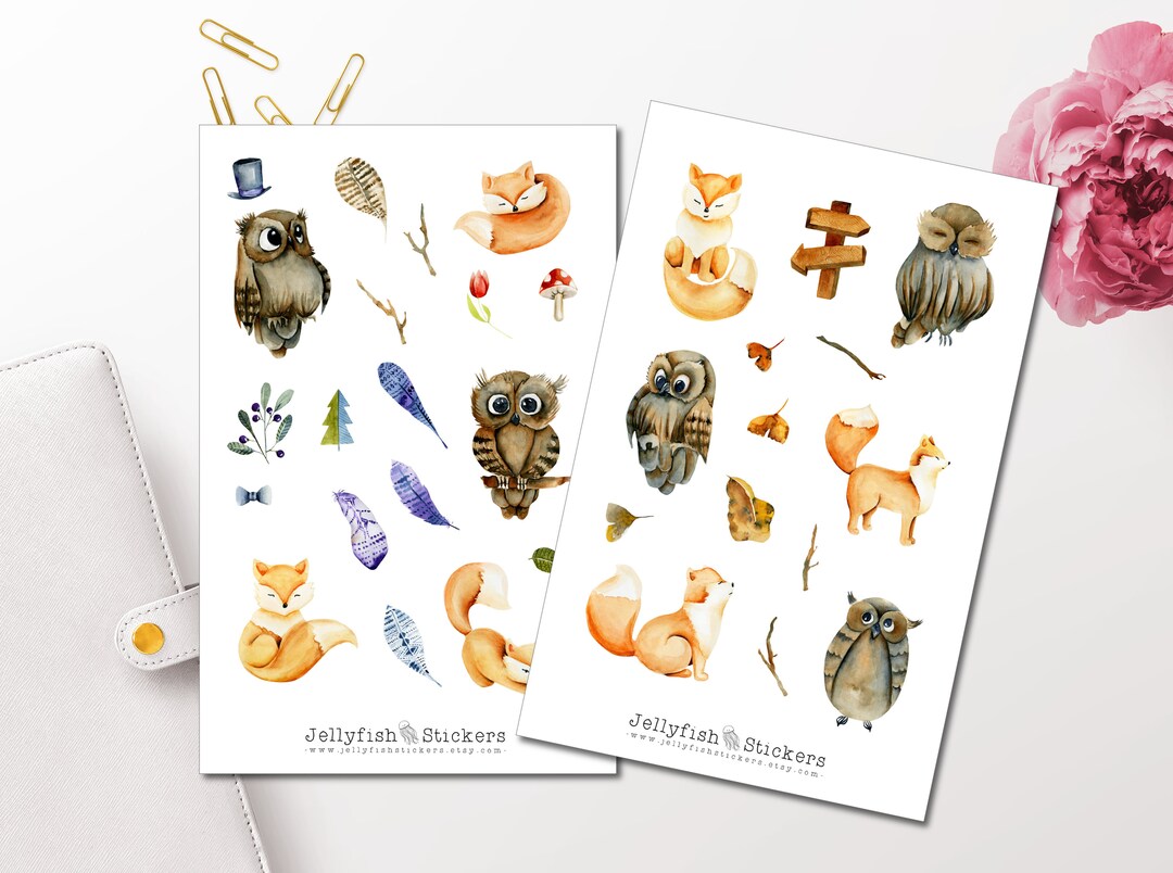 Foxes and Owls Sticker Set - Sticker Journal Sticker Planner Sticker ...