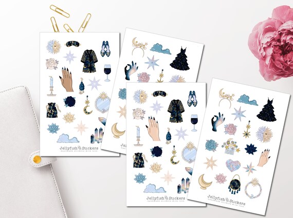 Mädchen Magie Sticker Set – 2 Bögen (18x11 Cm) | Zauber, Kristalle, Mond & Magie | Für Journal, Planer & Deko