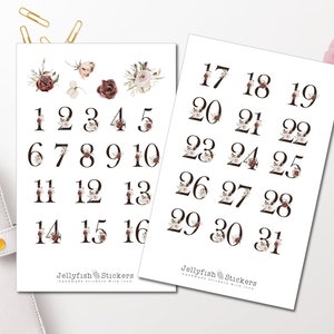 Ensemble d’autocollants de mois numérotés - Autocollants de planificateur d’autocollants de journal, autocollants de Noël, hiver, cadeaux, bricolage, calendrier, jours, calendrier de l’Avent