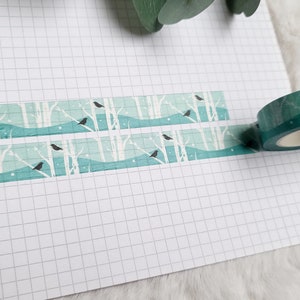 Washi Tape Forest - pájaros, naturaleza, azul, árboles, animales, paisaje