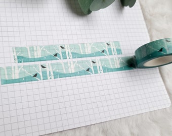 Washi Tape Wald - Vögel, natur, blau, Bäume, Tiere, Landschaft