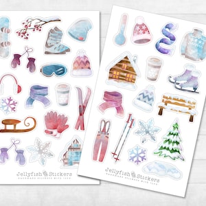 Conjunto de pegatinas de esquí de vacaciones de invierno - Pegatinas de diario, pegatinas del planificador, pegatinas Navidad, vacaciones, invierno, nieve, vacaciones, patinaje sobre hielo