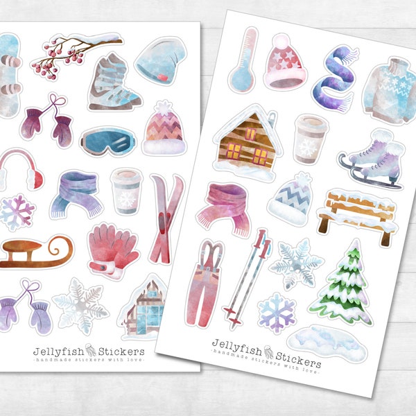 Winterurlaub Skifahren Sticker Set - Journal Sticker, Planer Sticker, Aufkleber Weihnachten, Feiertage, Winter, Schnee, Urlaub, Eislaufen