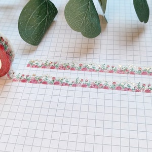 Washi Tape rosa Blumenwiese - Kupfer, Bronze, Pflanze, Blumen, Rose, Garten, Ranke, Natur, pink, floral, Schmetterling, schmal, slim