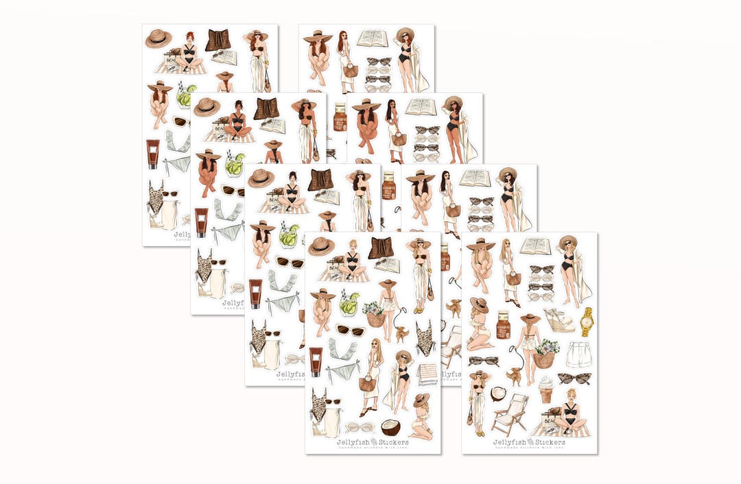 Gril Strand Sticker Girls' Summer Sticker Set - Stickers, Journal Stickers, Planner ...
