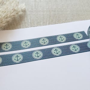 Washi Tape Maritime-niebieski, wakacje, morze, lato, kotwica, paski, scrapbooking, rzemiosło, taśma klejąca, materiał