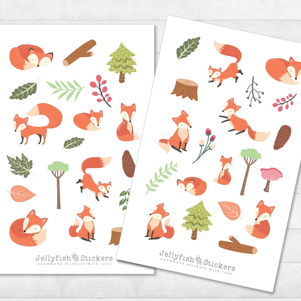 Fox Forest Sticker Set - Autocollants mignons, autocollants journal, autocollants planificateur, autocollant renard, forêt, autocollants animaux, album bébé, bébé, automne
