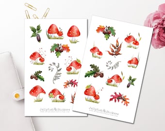 Juego de pegatinas de setas y bellotas - Pegatinas de setas para diario, pegatinas de bosque, pegatinas para agenda, pegatinas de otoño