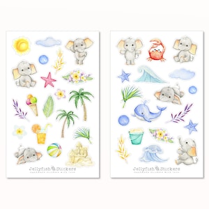Set adesivi elefantino - Adesivi carini, adesivi per diario, adesivi per pianificatore, adesivi estate, spiaggia, vacanze, album per bambini, animali, mare