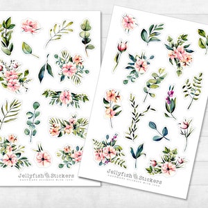 Ensemble d’autocollants de fleurs - Autocollants floraux, autocollants de journal, autocollants de fleurs, pastel, jardin, nature, bouquet, floral, feuilles, été, vert