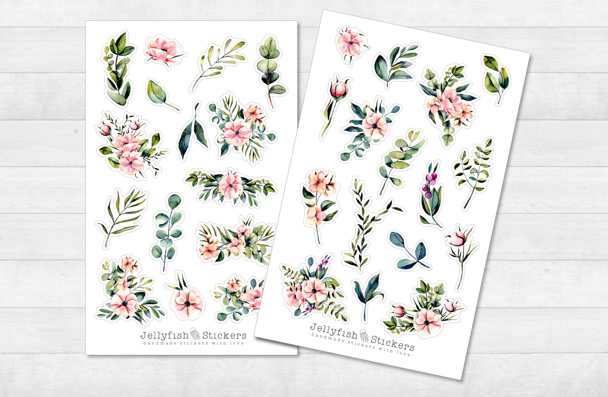 Flower Sticker Set - Floral Stickers, Journal Stickers, Flower Stickers,  Pastel, Garden, Nature, Bouquet, Floral, Leaves, Summer, Green