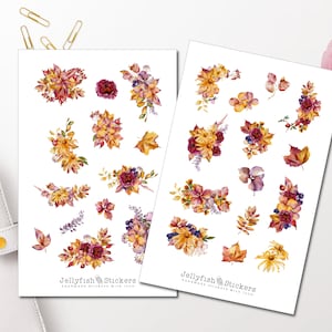 Conjunto de adesivos de flores de folhas de outono - adesivos de diário, adesivos de diário, adesivos de planejador, outono, natureza, jardim, árvore, parque, buquê, floral