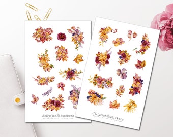 Herbstblätter & Blumen Sticker Set – Journal Sticker, Planersticker (2 Bögen)